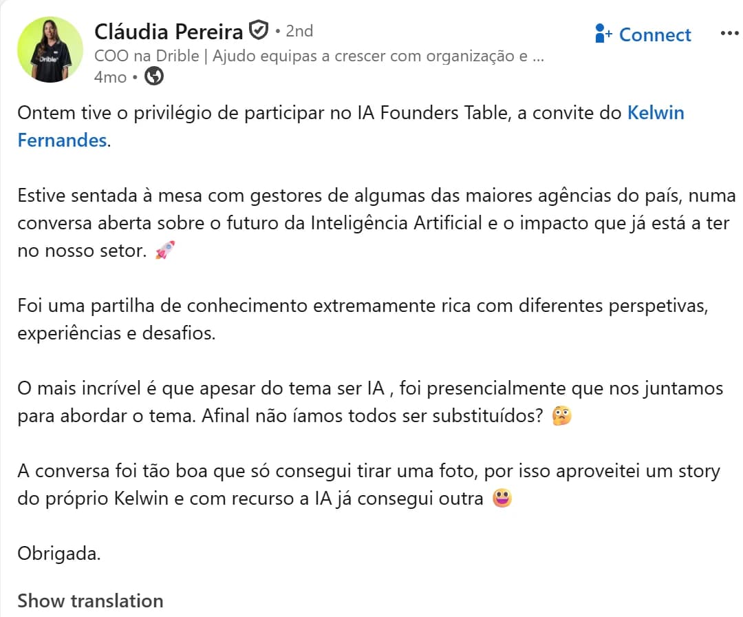 Cláudia Pereira: Estive sentada à mesa com gestores de algumas das maiores agências do país, numa conversa aberta sobre o futuro da Inteligência Artificial e o impacto que já está a ter no nosso setor.