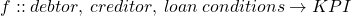  f :: debtor, \: creditor, \: loan \: conditions \rightarrow KPI 